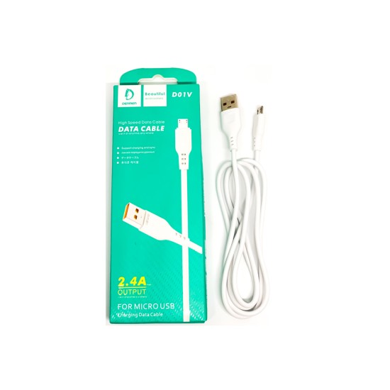 DENMEN FAST CHARGING CABLE D01V MICRO USB 2.4A WHITE